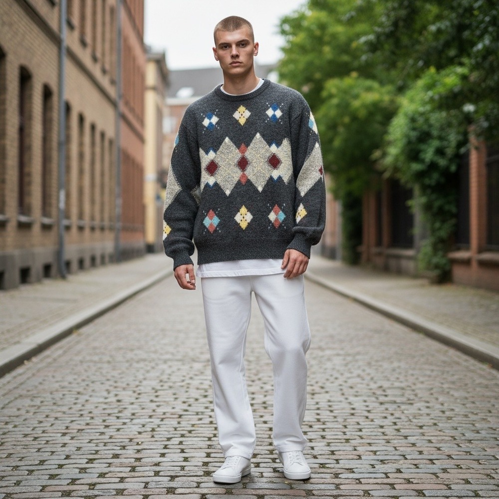 Vintage 80s/90s Sweater L Argyle Shetland Wool Crewneck Traditional Heritage